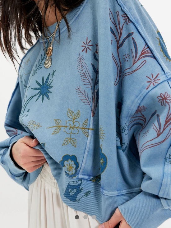 Free People Tops - Free People Gala Blue Printed Pullover Sweatshirt